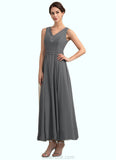 Veronica A-Line V-neck Ankle-Length Chiffon Mother of the Bride Dress With Beading Sequins STK126P0014740