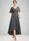 Hallie A-Line V-neck Asymmetrical Chiffon Mother of the Bride Dress With Ruffle Beading STK126P0014744