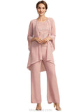 Millicent Jumpsuit/Pantsuit Scoop Neck Ankle-Length Chiffon Lace Mother of the Bride Dress STK126P0014746