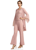 Millicent Jumpsuit/Pantsuit Scoop Neck Ankle-Length Chiffon Lace Mother of the Bride Dress STK126P0014746