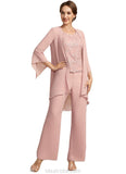 Millicent Jumpsuit/Pantsuit Scoop Neck Ankle-Length Chiffon Lace Mother of the Bride Dress STK126P0014746