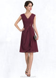 Krista A-Line V-neck Knee-Length Chiffon Mother of the Bride Dress With Beading Sequins Cascading Ruffles STK126P0014750