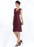 Krista A-Line V-neck Knee-Length Chiffon Mother of the Bride Dress With Beading Sequins Cascading Ruffles STK126P0014750