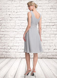 Kinsley A-Line Scoop Neck Knee-Length Chiffon Mother of the Bride Dress With Beading Cascading Ruffles STK126P0014751