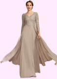 Lily A-Line V-neck Floor-Length Chiffon Lace Mother of the Bride Dress STK126P0014754