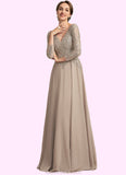 Lily A-Line V-neck Floor-Length Chiffon Lace Mother of the Bride Dress STK126P0014754