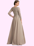 Lily A-Line V-neck Floor-Length Chiffon Lace Mother of the Bride Dress STK126P0014754