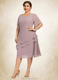 Janae A-Line Scoop Neck Knee-Length Chiffon Mother of the Bride Dress With Cascading Ruffles STK126P0014755