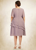 Janae A-Line Scoop Neck Knee-Length Chiffon Mother of the Bride Dress With Cascading Ruffles STK126P0014755