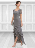 Lauryn A-Line Scoop Neck Asymmetrical Chiffon Lace Mother of the Bride Dress With Cascading Ruffles STK126P0014757