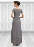 Lauryn A-Line Scoop Neck Asymmetrical Chiffon Lace Mother of the Bride Dress With Cascading Ruffles STK126P0014757