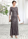 Paisley Sheath/Column Scoop Neck Ankle-Length Tulle Sequined Mother of the Bride Dress STK126P0014758