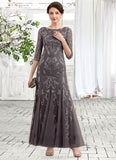 Paisley Sheath/Column Scoop Neck Ankle-Length Tulle Sequined Mother of the Bride Dress STK126P0014758