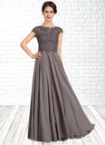 Jaylyn A-Line Scoop Neck Floor-Length Chiffon Lace Mother of the Bride Dress With Beading STK126P0014761