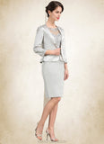 Audrey Sheath/Column Scoop Neck Knee-Length Satin Lace Mother of the Bride Dress STK126P0014762