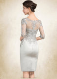 Audrey Sheath/Column Scoop Neck Knee-Length Satin Lace Mother of the Bride Dress STK126P0014762