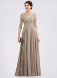 Chasity A-Line Scoop Neck Floor-Length Chiffon Lace Mother of the Bride Dress With Sequins STK126P0014764