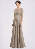 Chasity A-Line Scoop Neck Floor-Length Chiffon Lace Mother of the Bride Dress With Sequins STK126P0014764