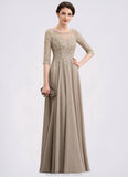 Chasity A-Line Scoop Neck Floor-Length Chiffon Lace Mother of the Bride Dress With Sequins STK126P0014764