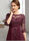 Lucille A-Line Scoop Neck Asymmetrical Chiffon Lace Mother of the Bride Dress With Ruffle Sequins STK126P0014765