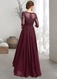 Lucille A-Line Scoop Neck Asymmetrical Chiffon Lace Mother of the Bride Dress With Ruffle Sequins STK126P0014765