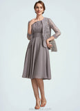 Erin A-Line Scoop Neck Knee-Length Chiffon Lace Mother of the Bride Dress With Ruffle STK126P0014766