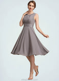 Erin A-Line Scoop Neck Knee-Length Chiffon Lace Mother of the Bride Dress With Ruffle STK126P0014766