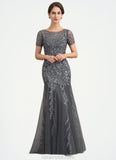 Jayleen Trumpet/Mermaid Scoop Neck Floor-Length Tulle Lace Mother of the Bride Dress With Beading Sequins STK126P0014767