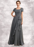 Maya A-Line Square Neckline Floor-Length Chiffon Lace Mother of the Bride Dress With Ruffle Sequins STK126P0014770