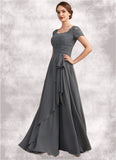 Maya A-Line Square Neckline Floor-Length Chiffon Lace Mother of the Bride Dress With Ruffle Sequins STK126P0014770