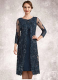 Kit Sheath/Column Scoop Neck Knee-Length Chiffon Lace Mother of the Bride Dress With Sequins STK126P0014771