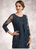 Kit Sheath/Column Scoop Neck Knee-Length Chiffon Lace Mother of the Bride Dress With Sequins STK126P0014771