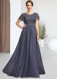 Myah A-Line Scoop Neck Floor-Length Chiffon Lace Mother of the Bride Dress With Sequins STK126P0014775