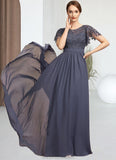 Myah A-Line Scoop Neck Floor-Length Chiffon Lace Mother of the Bride Dress With Sequins STK126P0014775