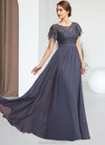 Myah A-Line Scoop Neck Floor-Length Chiffon Lace Mother of the Bride Dress With Sequins STK126P0014775