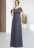 Myah A-Line Scoop Neck Floor-Length Chiffon Lace Mother of the Bride Dress With Sequins STK126P0014775