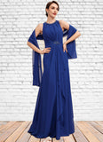 Lilliana A-Line Scoop Neck Floor-Length Chiffon Mother of the Bride Dress With Beading Cascading Ruffles STK126P0014781