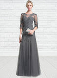 Kylee A-Line/Princess Scoop Neck Floor-Length Tulle Mother of the Bride Dress With Beading Sequins STK126P0014782