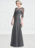 Kylee A-Line/Princess Scoop Neck Floor-Length Tulle Mother of the Bride Dress With Beading Sequins STK126P0014782