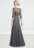 Kylee A-Line/Princess Scoop Neck Floor-Length Tulle Mother of the Bride Dress With Beading Sequins STK126P0014782