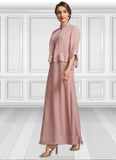 Madelyn A-Line V-neck Ankle-Length Chiffon Lace Mother of the Bride Dress With Beading Sequins STK126P0014784