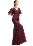 Kadence Trumpet/Mermaid V-neck Floor-Length Tulle Lace Mother of the Bride Dress With Beading Sequins STK126P0014786