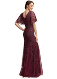 Kadence Trumpet/Mermaid V-neck Floor-Length Tulle Lace Mother of the Bride Dress With Beading Sequins STK126P0014786