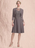 Angelica A-Line Scoop Neck Knee-Length Chiffon Lace Mother of the Bride Dress STK126P0014790