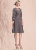 Angelica A-Line Scoop Neck Knee-Length Chiffon Lace Mother of the Bride Dress STK126P0014790