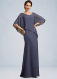 Ruby A-Line Scoop Neck Floor-Length Chiffon Mother of the Bride Dress With Beading STK126P0014793