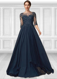 Uerica A-Line Scoop Neck Floor-Length Chiffon Lace Mother of the Bride Dress With Beading Sequins STK126P0014795