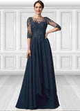 Uerica A-Line Scoop Neck Floor-Length Chiffon Lace Mother of the Bride Dress With Beading Sequins STK126P0014795