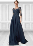 Uerica A-Line Scoop Neck Floor-Length Chiffon Lace Mother of the Bride Dress With Beading Sequins STK126P0014795