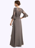 Carissa A-Line Scoop Neck Floor-Length Chiffon Lace Mother of the Bride Dress With Beading Cascading Ruffles STK126P0014797